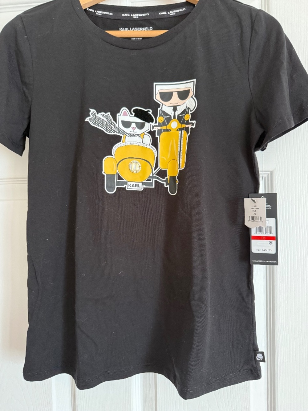 KARL LAGERFELD LADIES BLACK T- SHIRT, XS, NEW